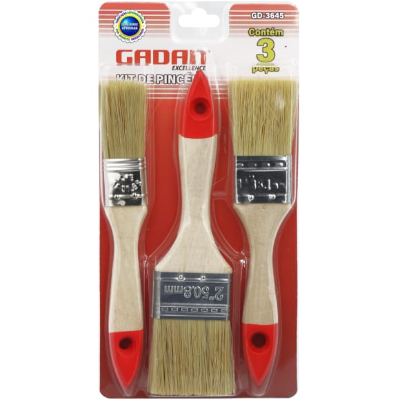 PINCEL CABO MADEIRA- JOGO COM 3 PEÇAS EM BLISTER - GADAN